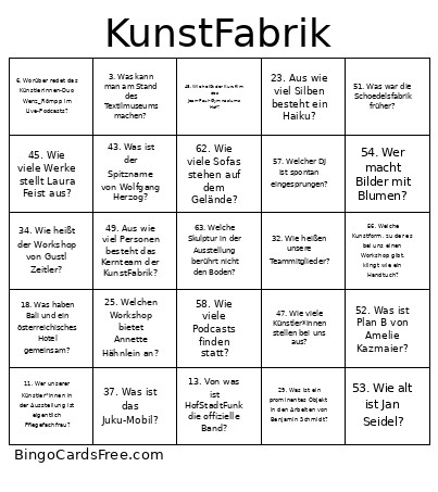 KunstFabrik Bingo Card