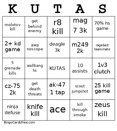 KUTAS Bingo Card