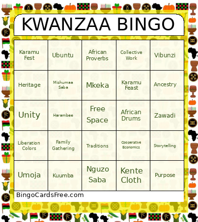 KWANZAA Bingo Card 2