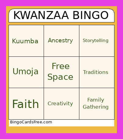 Kwanzaa Bingo Card