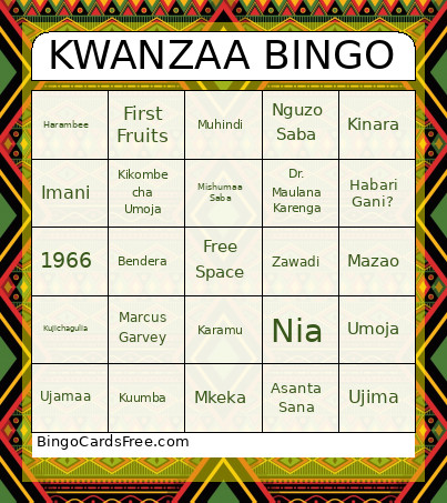 Kwanzaa Bingo Card