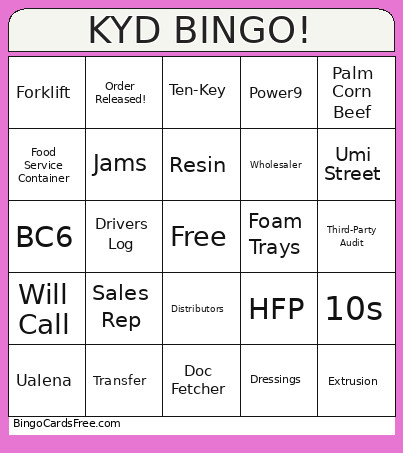 KYD ! Bingo Card