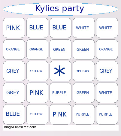 Kylies Party Bingo Card