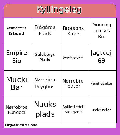 Kyllingeleg Bingo Card