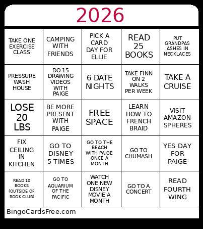 Kyra’s 2026 Goals Bingo Card