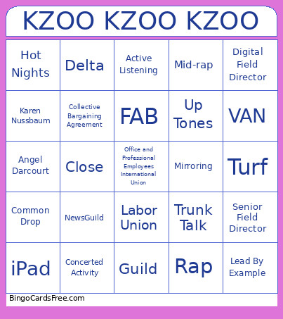 KZOO KZOO KZOO Bingo Card