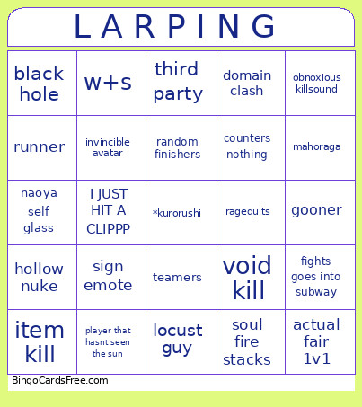 L A R P I N G Bingo Card