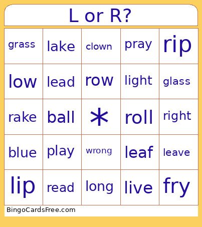 L And R Bingo Card