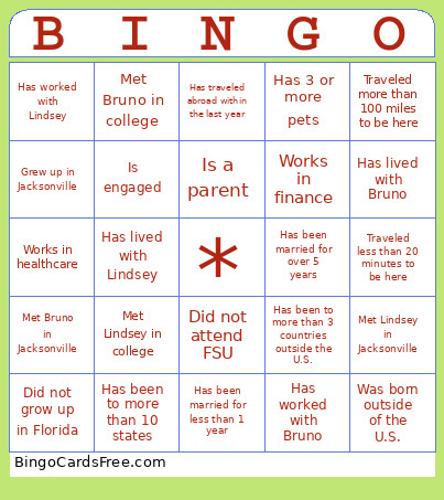 L+B Engagement Party Bingo Card
