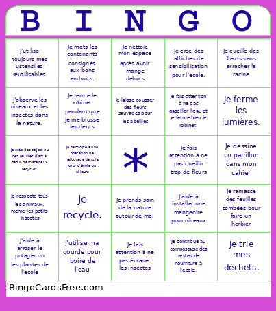 L'environnement, J'y Tiens Bingo Card