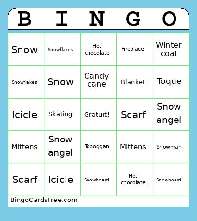 L'hiver Bingo Card