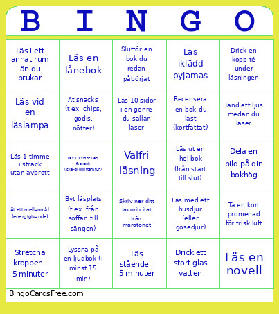 Läsmaraton 24h Bingo Card