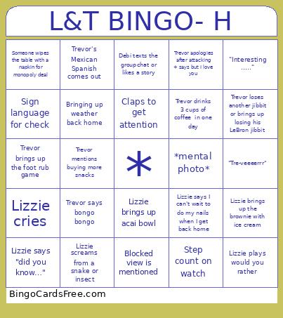 L&T - H Bingo Card