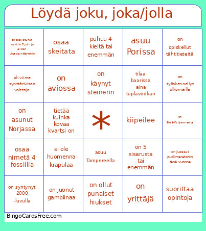 Löydä Joku, Joka/jolla Bingo Card