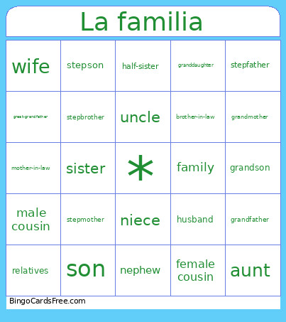 La Familia Spanish 3 Bingo Card