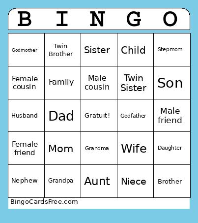 La Famille Bingo Cards Free Pdf Printable Game, Title: BINGO