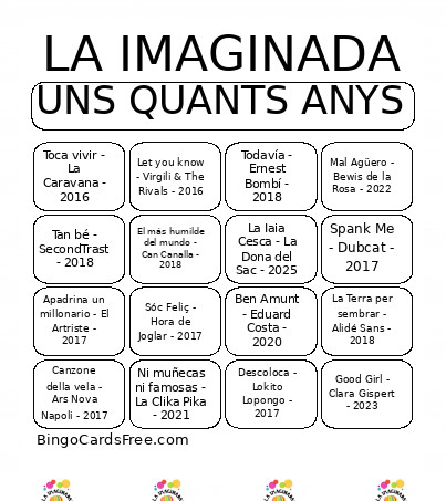 LA IMAGINADA - Uns Quants Anys Bingo Card