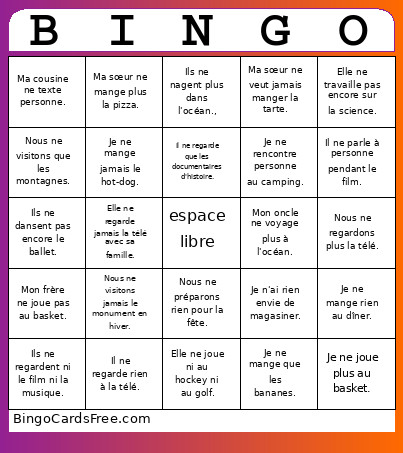 La Nègation Bingo Card