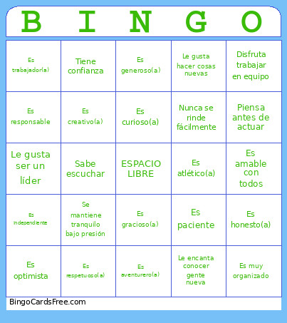 La Personalidad Bingo Card