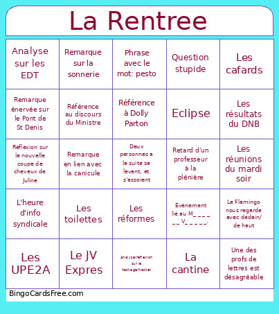 La Rentree Bingo Card