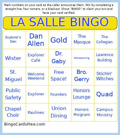 LA SALLE Bingo Card