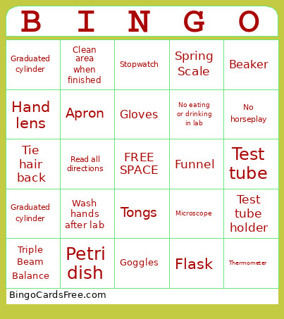 Lab Equipment Bingo Card