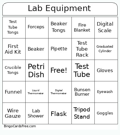 Lab Equipment Bingo Card