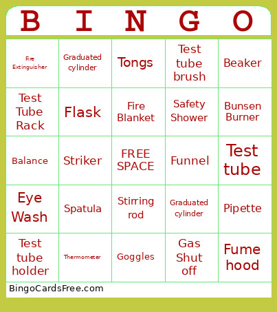 Lab Tools Bingo Card
