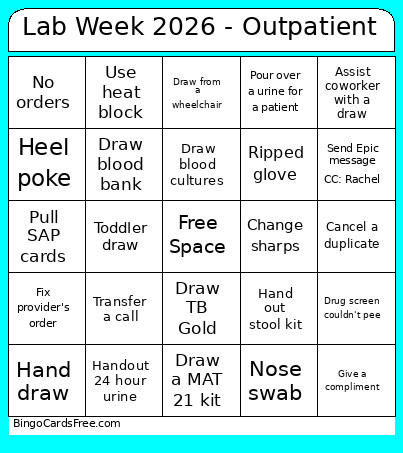 Lab Week 2026 - Outpatient Bingo Card