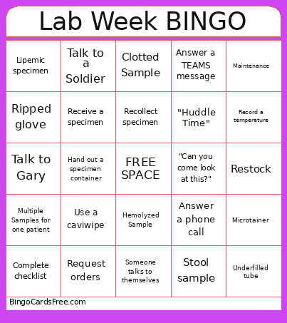 Lab Week Bingo Card