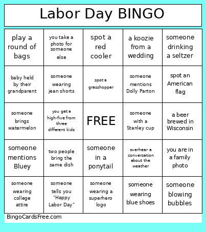 Labor Day Bingo Card