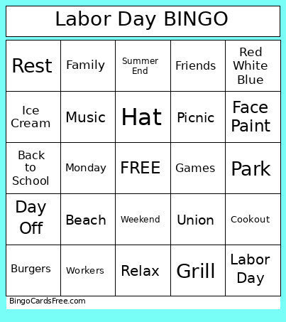 Labor Day Bingo Card