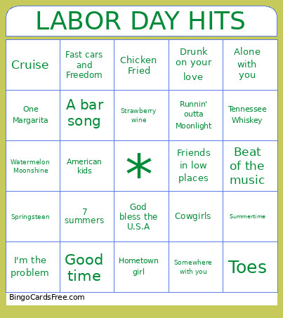 LABOR DAY HITS Bingo Card