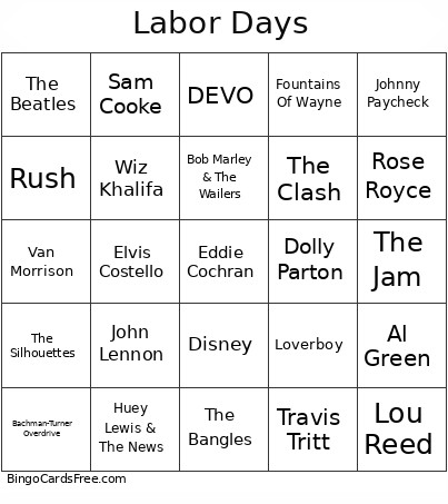 Labor Days Bingo Card