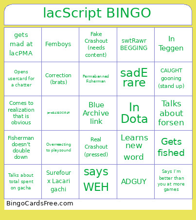 LacScript Bingo Card