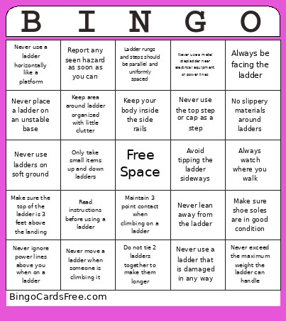 Ladder Safety Month Bingo Card