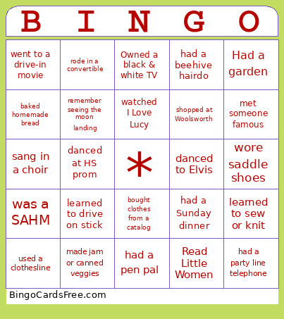 Ladies Bingo Card