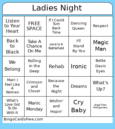 Ladies Night Bingo Card