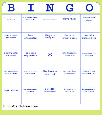 Lady Arcaders Bingo Card