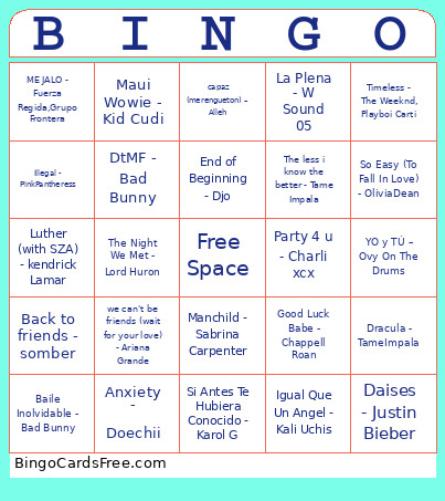 LADYS Music Bingo Card