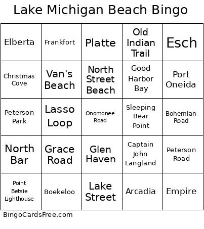 Lake Michigan Beach Bingo Card 2