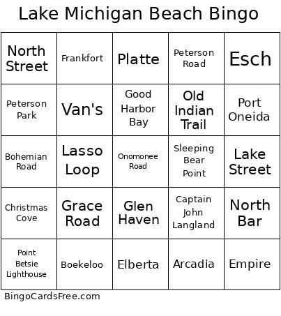 Lake Michigan Beach Bingo Card