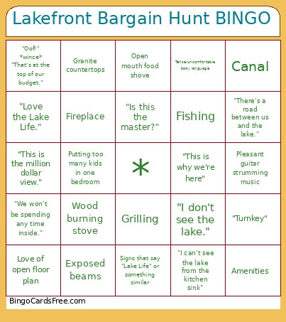 Lakefront Bargain Hunt Bingo Card