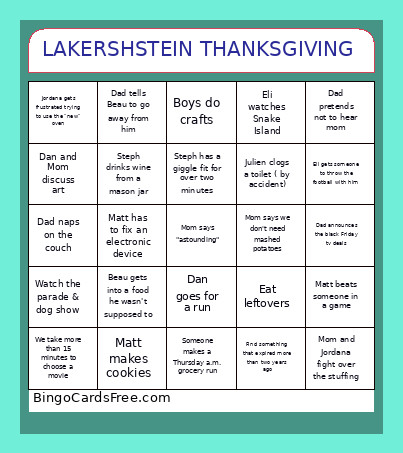 LAKERSHSTEIN THANKSGIVING Bingo Card