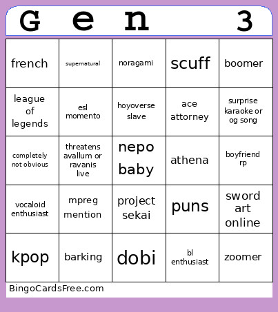 Lamentus Bingo Card