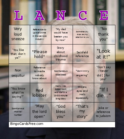 Lance Bingo Card