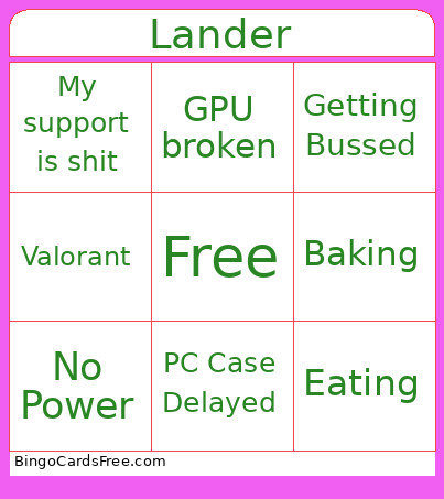 Lander Bingo Card