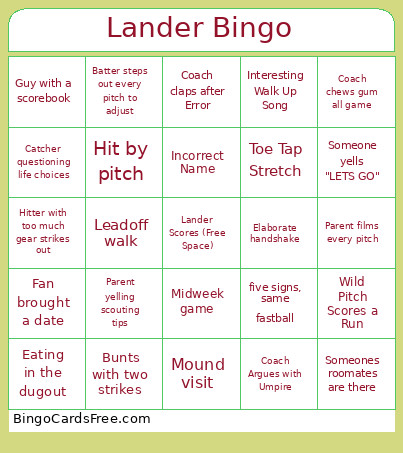 Lander Bingo Card