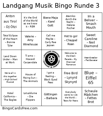 Landgang Musik Runde 3 Bingo Card