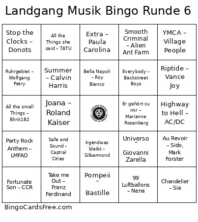 Landgang Musik Runde 6 Bingo Card
